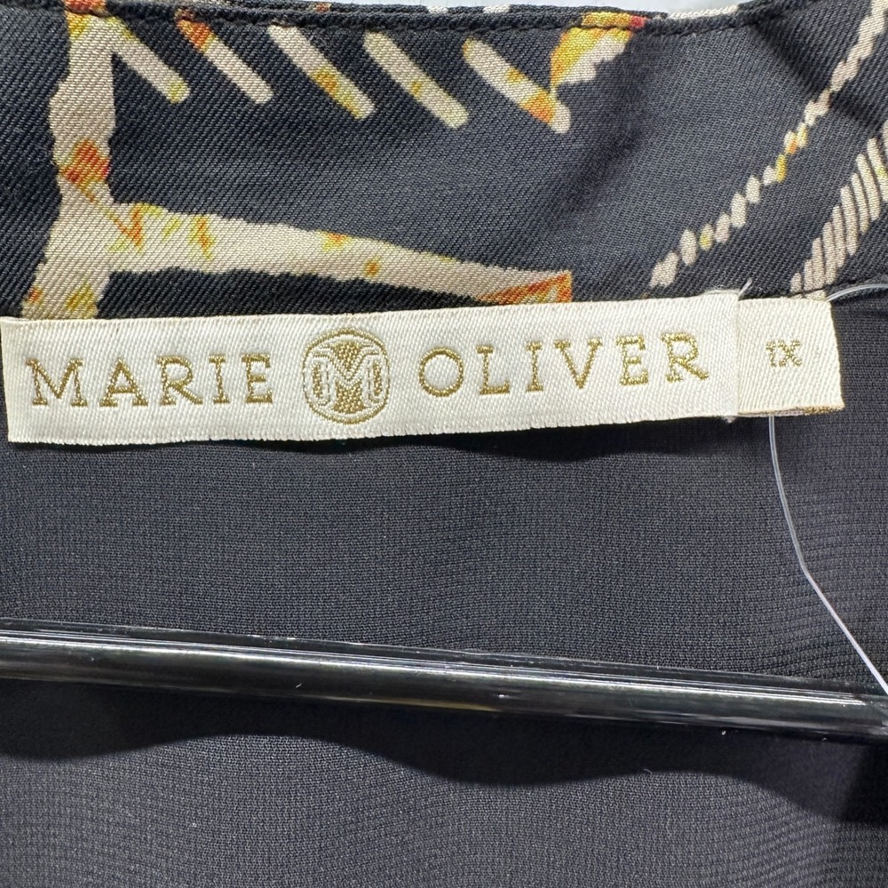 Marie Oliver Velma Silk Blend Animal Print V-Neck Tiered Dress Black Gold 1X - Picture 5 of 6
